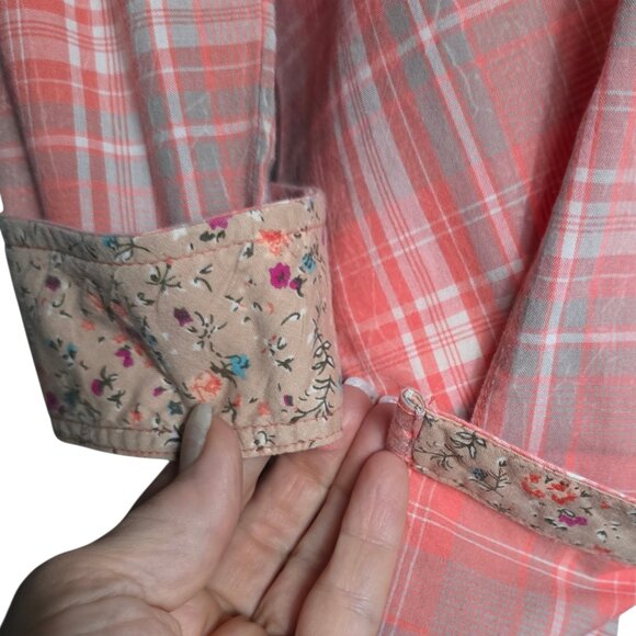 NWOT INKED & FADED (SM) Roper Women's Coral Pink Plaid Western Show Shirt - Picture 7 of 9